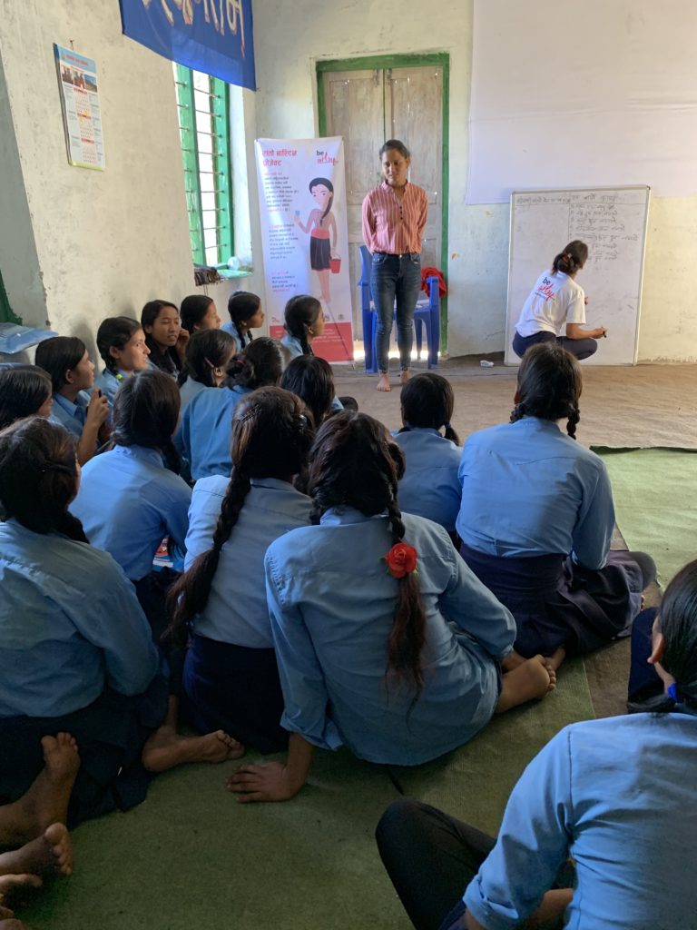 Tejana and Manisha conducting a class as trainers in Mangalsen 2019
